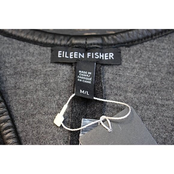 New w/Tags Eileen Fisher -Leather Trim Front Felted Merino Snap Front Cape, M/L - Picture 6 of 14